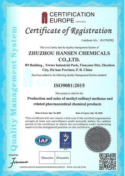 Porcellana Zhuzhou Hansen Chemicals Co.,Ltd Certificazioni
